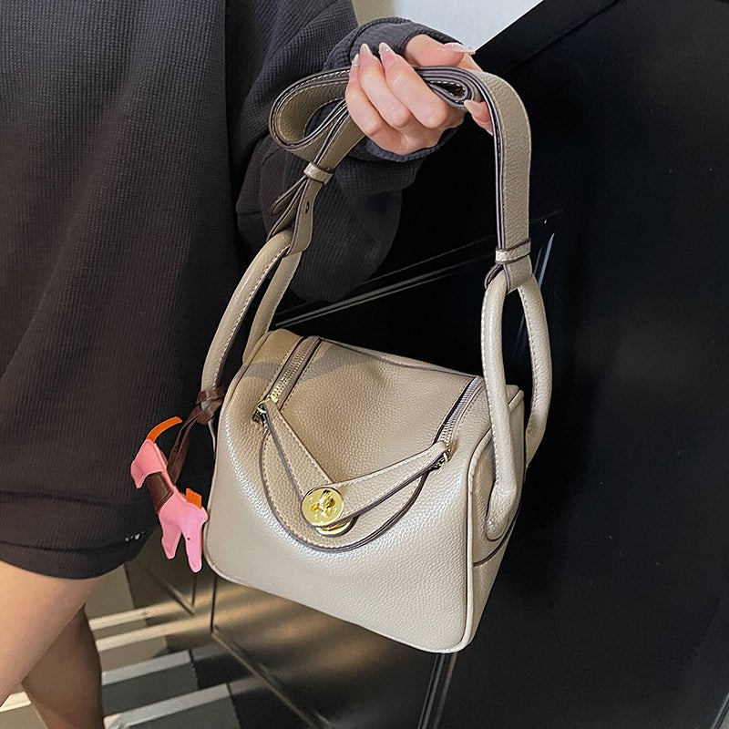 Summer All-Match Soft Leather Small Bag Women'S Fashion Litchi Pattern Bucket Bag High-End Wide Band Crossbody Bag - Image 2