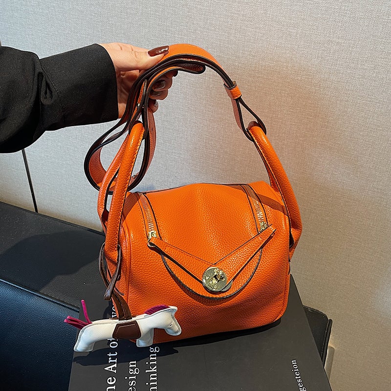 Summer All-Match Soft Leather Small Bag Women'S Fashion Litchi Pattern Bucket Bag High-End Wide Band Crossbody Bag - Image 4