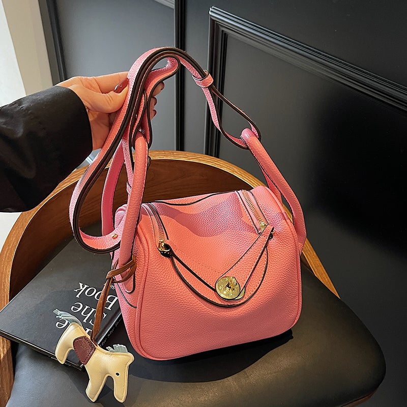 Summer All-Match Soft Leather Small Bag Women'S Fashion Litchi Pattern Bucket Bag High-End Wide Band Crossbody Bag - Image 5