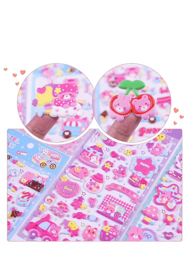 Excefore 3D Cute Sticker for Kids, 4 Sheets Foam Animal Bear Heart Stickers for Girls, Waterproof Aesthetic Decals Decorative Stickers for Water Bottles Birthday Gift, Party Supplies, Reward Crafts Scrapbookin - Image 3