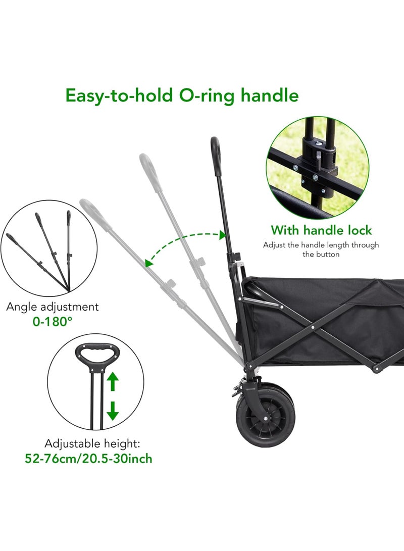 توشيونيكس عربة قابلة للطي بعجلات كبيرة وسطح مكتب خشبي وصندوق تخزين من القماش قابل للإزالة - عربة أدوات قابلة للطي شديدة التحمل للاستخدام في الهواء الطلق والمهرجانات والتخييم والنزهات والتسوق والحديقة - تدعم ما يصل إلى 150 كجم عربة مقطورة نقل محمولة بعجلات وصينية، أسود 90 × 50 × 100 سم - Image 5