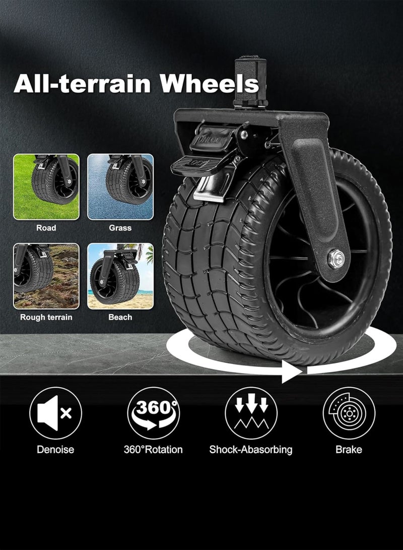 توشيونيكس عربة قابلة للطي بعجلات كبيرة وسطح مكتب خشبي وصندوق تخزين من القماش قابل للإزالة - عربة أدوات قابلة للطي شديدة التحمل للاستخدام في الهواء الطلق والمهرجانات والتخييم والنزهات والتسوق والحديقة - تدعم ما يصل إلى 150 كجم عربة مقطورة نقل محمولة بعجلات وصينية، أسود 90 × 50 × 100 سم - Image 4