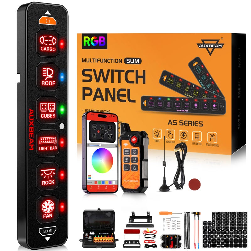 Auxbeam 6 Gang Slim Switch Panel Bluetooth RGB AS600 with APPWireless Remote Control Toggle Momentary Pulsed Dimmable Switch Pod Offroad Truck Waterproof3Year Warranty Patent Registering - Image 2