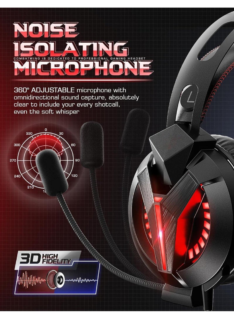 Rock Pow Pc Gaming Headset with Microphone & Led Light,Stereo Bass Surround & Soft Memory Earmuffs, 78.7 Inch Cable Over Ear Wired Gaming Headphones with Noise Cancelling Mic for Pc Ps5 Ps4 Xbox Mac - Image 3