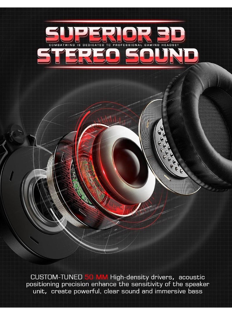 Rock Pow Pc Gaming Headset with Microphone & Led Light,Stereo Bass Surround & Soft Memory Earmuffs, 78.7 Inch Cable Over Ear Wired Gaming Headphones with Noise Cancelling Mic for Pc Ps5 Ps4 Xbox Mac - Image 2