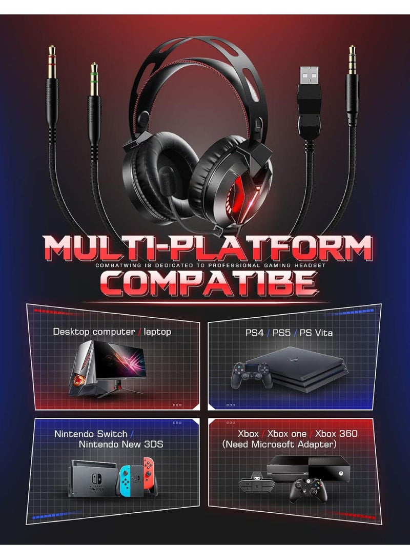 Rock Pow Pc Gaming Headset with Microphone & Led Light,Stereo Bass Surround & Soft Memory Earmuffs, 78.7 Inch Cable Over Ear Wired Gaming Headphones with Noise Cancelling Mic for Pc Ps5 Ps4 Xbox Mac - Image 5