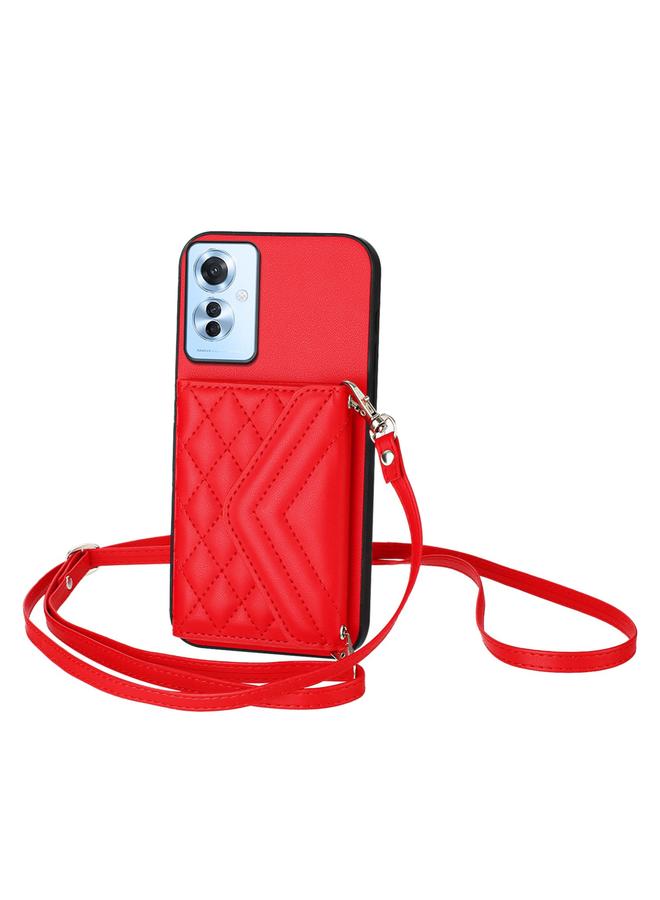 S-TOP Case For OPPO Reno11 F Thai Version Rhombic Texture Card Bag RFID Phone Case with Long Lanyard - Image 1