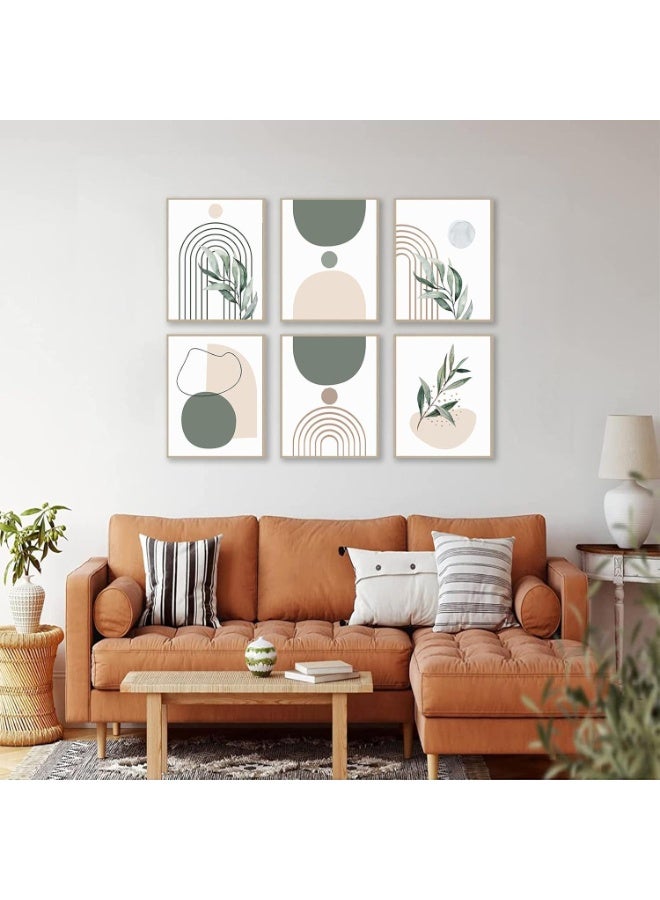 Sage Green Boho Wall Art Prints, Abstract Geometric Boho Wall Decor Leaf Botanical Sun Moon Line Canvas Art Prints, Minimalist Green Boho Room Decor Poster Paintings for Bedroom Gallery Living Room - Image 4
