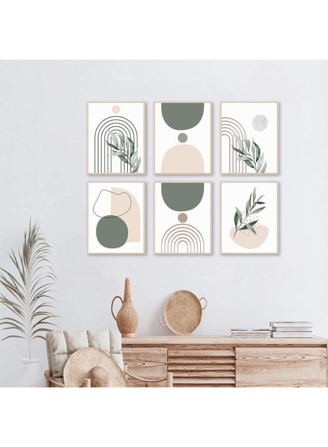 Sage Green Boho Wall Art Prints, Abstract Geometric Boho Wall Decor Leaf Botanical Sun Moon Line Canvas Art Prints, Minimalist Green Boho Room Decor Poster Paintings for Bedroom Gallery Living Room - Image 2