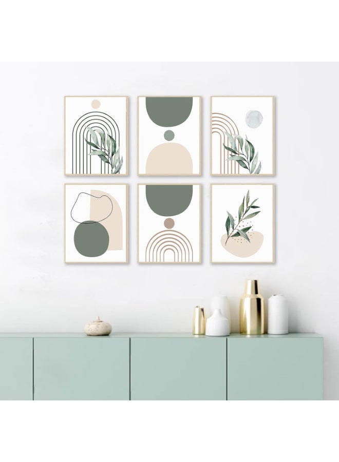 Sage Green Boho Wall Art Prints, Abstract Geometric Boho Wall Decor Leaf Botanical Sun Moon Line Canvas Art Prints, Minimalist Green Boho Room Decor Poster Paintings for Bedroom Gallery Living Room - Image 5