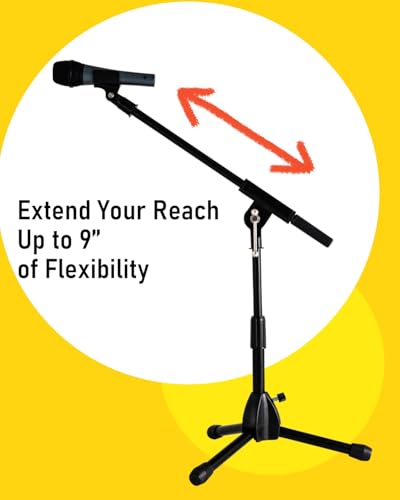 Stage Rocker Foldable Tripod Low-Profile Mic Boom Stand - Height Extending from 9.6'' to 16.9'', w/Adjustable Telescoping Arm Up to 9'', Lightweight/Convenient, Black, Powered by Hamilton(SR610121B) - Image 4