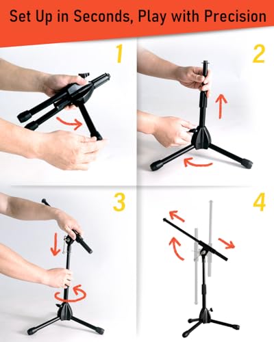 Stage Rocker Foldable Tripod Low-Profile Mic Boom Stand - Height Extending from 9.6'' to 16.9'', w/Adjustable Telescoping Arm Up to 9'', Lightweight/Convenient, Black, Powered by Hamilton(SR610121B) - Image 3