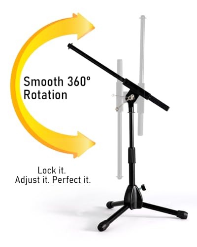Stage Rocker Foldable Tripod Low-Profile Mic Boom Stand - Height Extending from 9.6'' to 16.9'', w/Adjustable Telescoping Arm Up to 9'', Lightweight/Convenient, Black, Powered by Hamilton(SR610121B) - Image 2