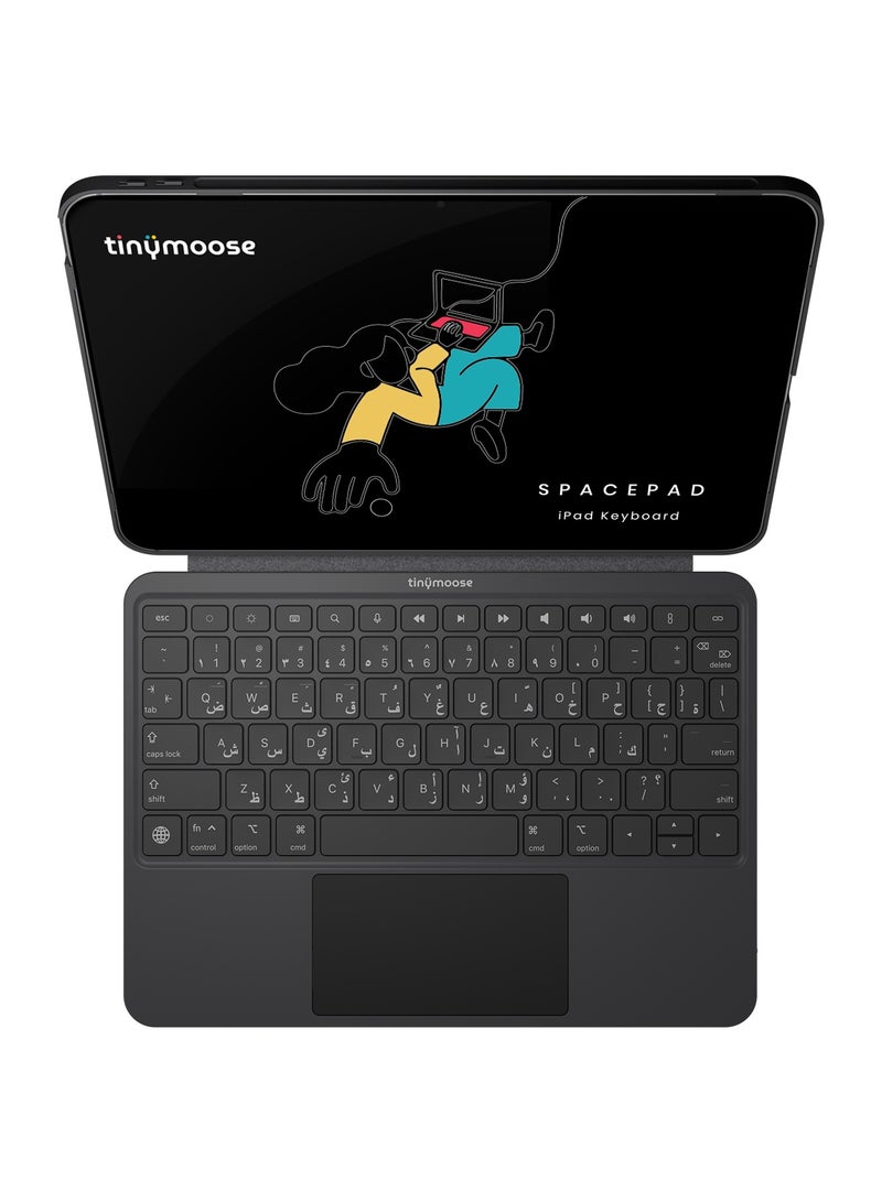 TinyMoose SpacePad iPad Magic Keyboard for iPad – 3-Way Multi-Touchpad, 7-Color Backlit, Scissor Keys, Detachable Design, Bluetooth 5.0 – Compatible with iPad Pro 12.9 2018-2022 / iPad Air 13 2024 – Carbon Black – Supports English & Arabic - Image 1