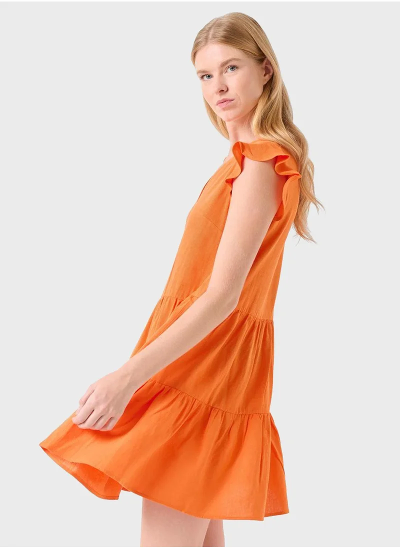 Jimmy Key V-Neck Ruffle Dress