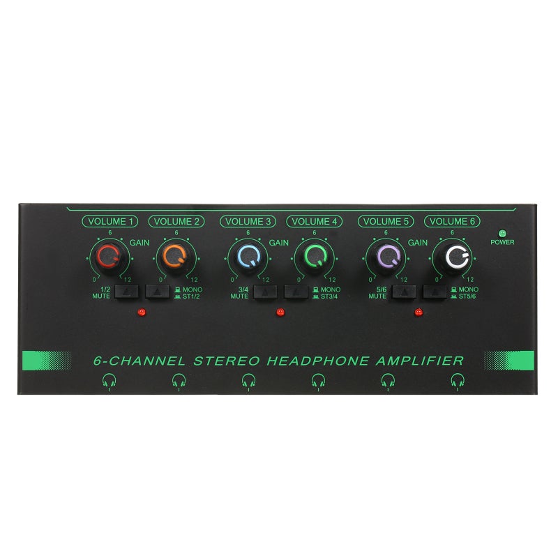 Headphone Amplifier: 6-Channel Stereo Headphone Amp - Ultra-low Noise Metal Shell With Independent Volume Control For Studio And Stage Application - Image 1