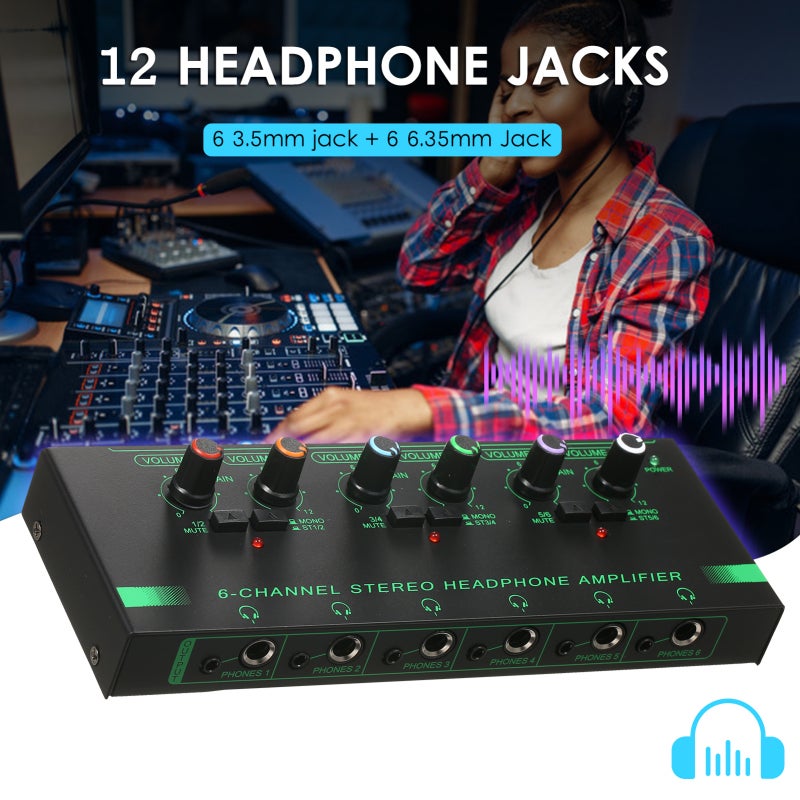 Headphone Amplifier: 6-Channel Stereo Headphone Amp - Ultra-low Noise Metal Shell With Independent Volume Control For Studio And Stage Application - Image 4