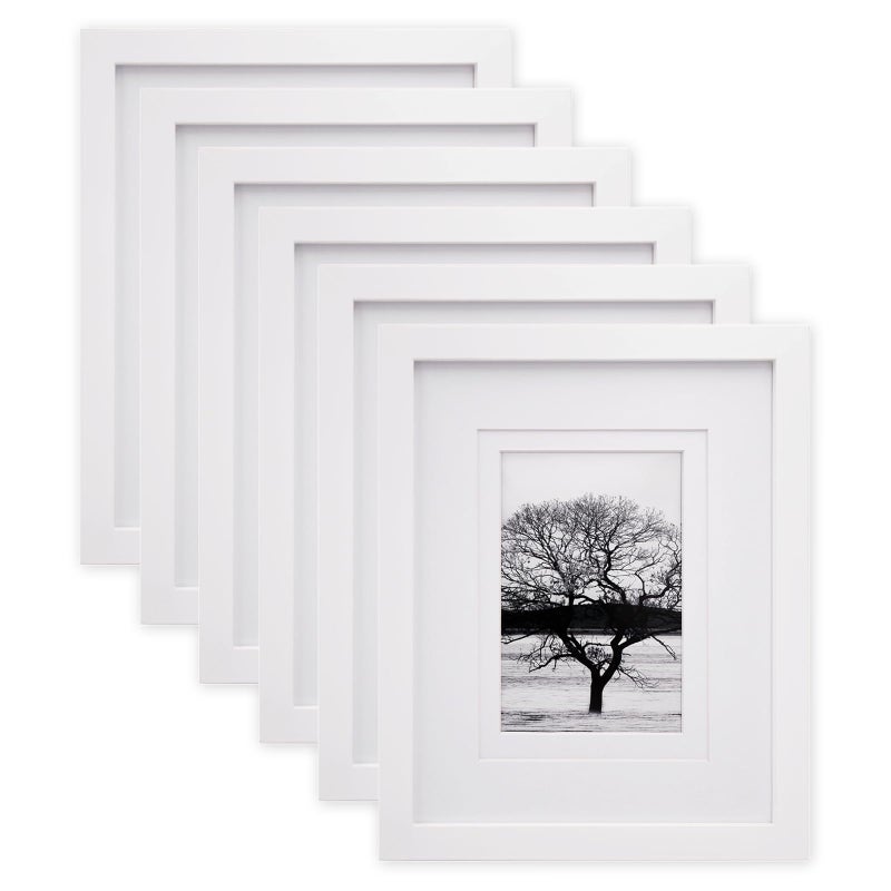 Egofine Egofine 8x10 Picture Frames Set of 6 Made of Solid Wood Covered by Plexiglass Display 4x6 and 5x7 with Mat or 8x10 without Mat for Table Top Display and Wall Mounting Photo Frame White 