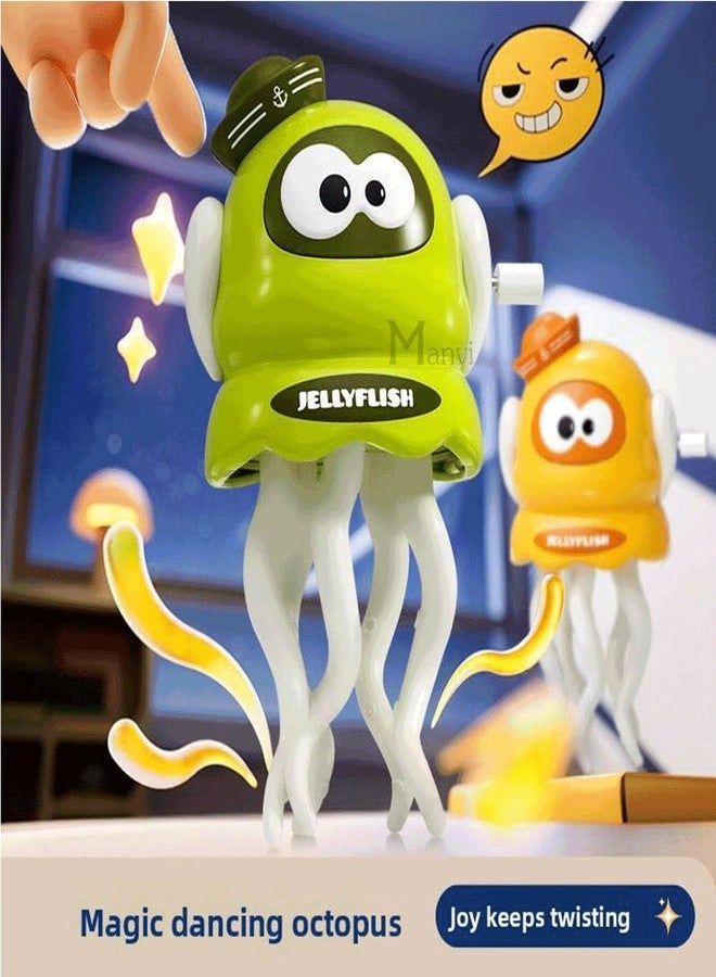 MANVI Key Operated Octopus Toy for Kids, Wind-up Dancing Jellyfish, Interactive Sensory Development for Infants & Kids, Crazy 5-Leg Action Crawling Toy (Green) - Image 3