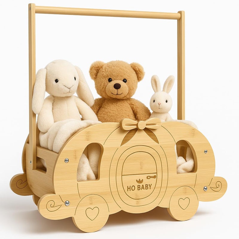 Fun-Plus Baby Shower Crate Closet, pumpkin carriage Baby Shower Basket with Handle Baby Storage Crate, Wooden Crate for Pregnancy New Parent (Bamboo made) - Image 1