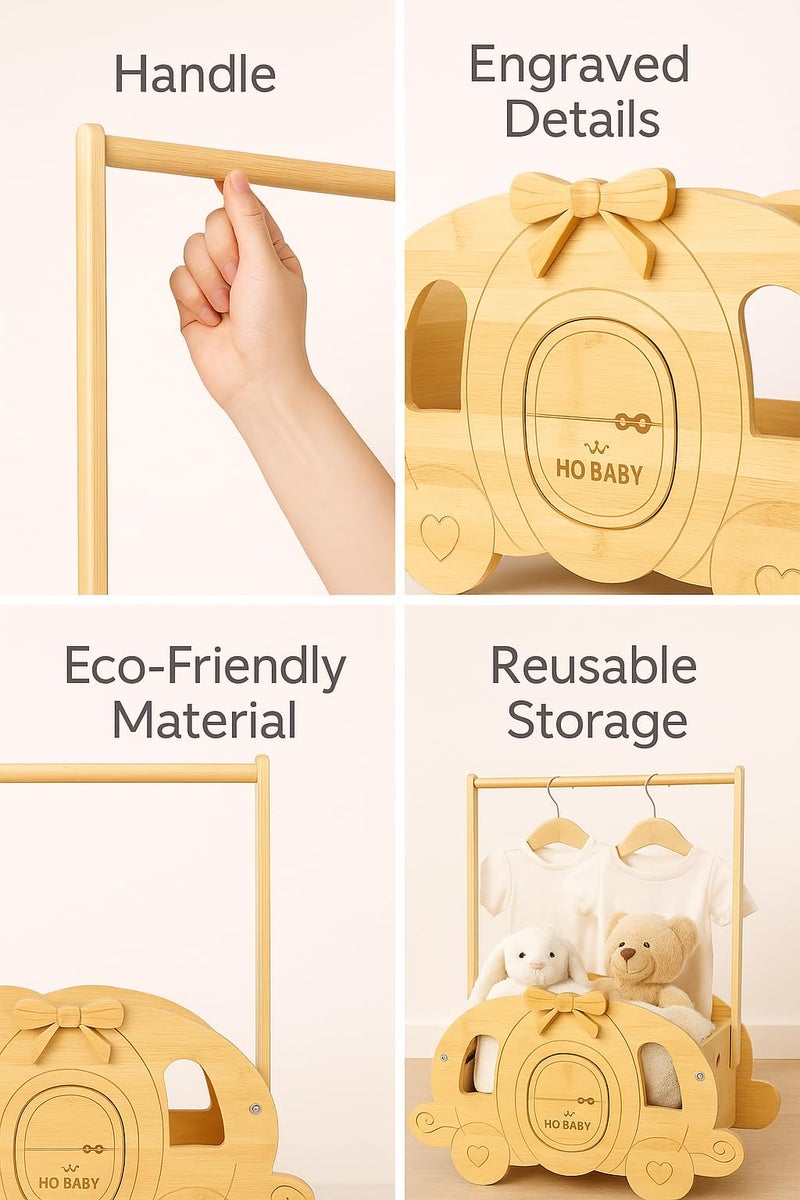 Fun-Plus Baby Shower Crate Closet, pumpkin carriage Baby Shower Basket with Handle Baby Storage Crate, Wooden Crate for Pregnancy New Parent (Bamboo made) - Image 4