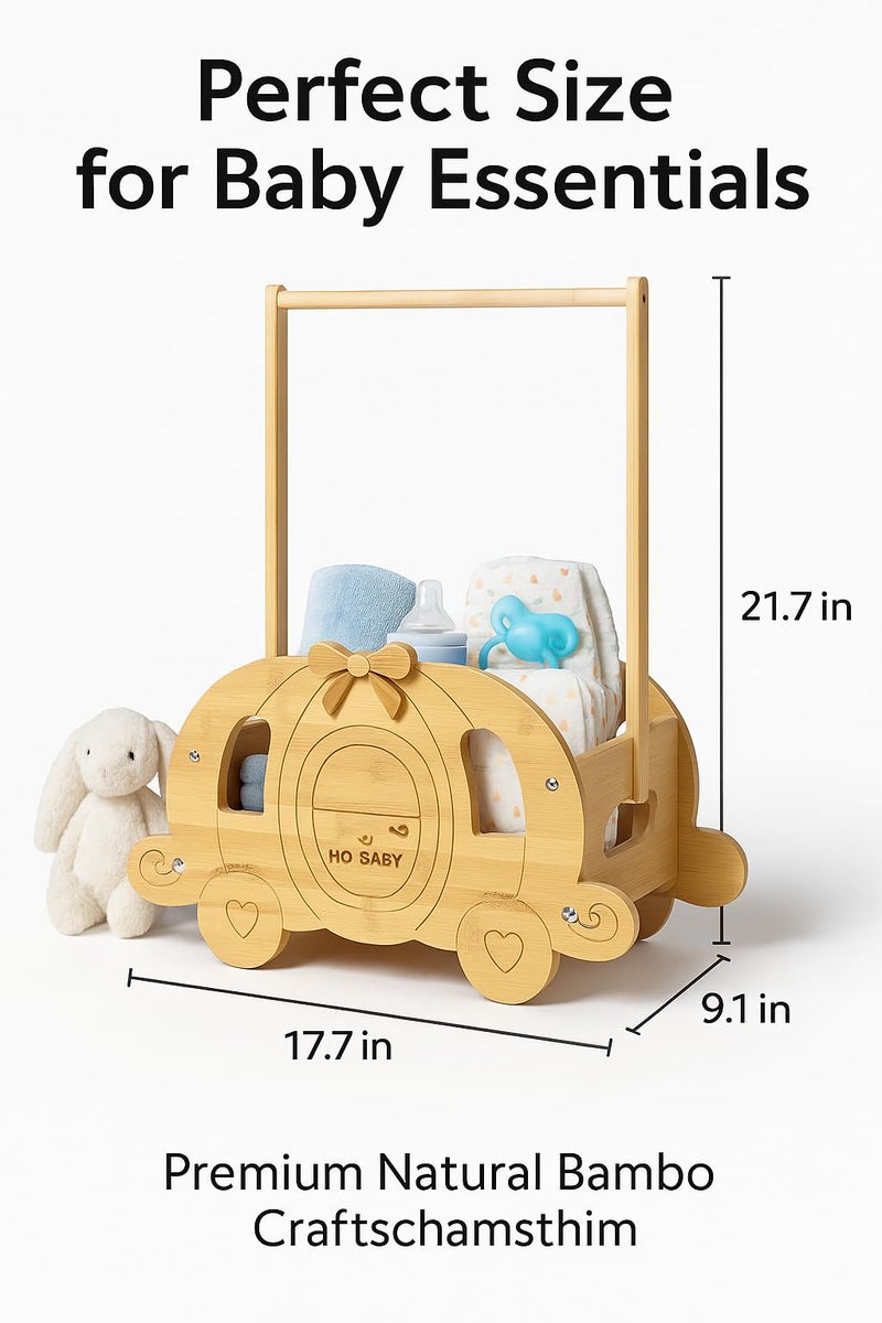 Fun-Plus Baby Shower Crate Closet, pumpkin carriage Baby Shower Basket with Handle Baby Storage Crate, Wooden Crate for Pregnancy New Parent (Bamboo made) - Image 2