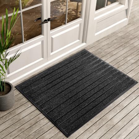 ubdyo Extra Durable Door Mat Dirt Trapping Outdoor Welcome Mats NonSlip Outdoor Indoor Entrance Low Profile Front Doormat 47 x 32 Bright Black