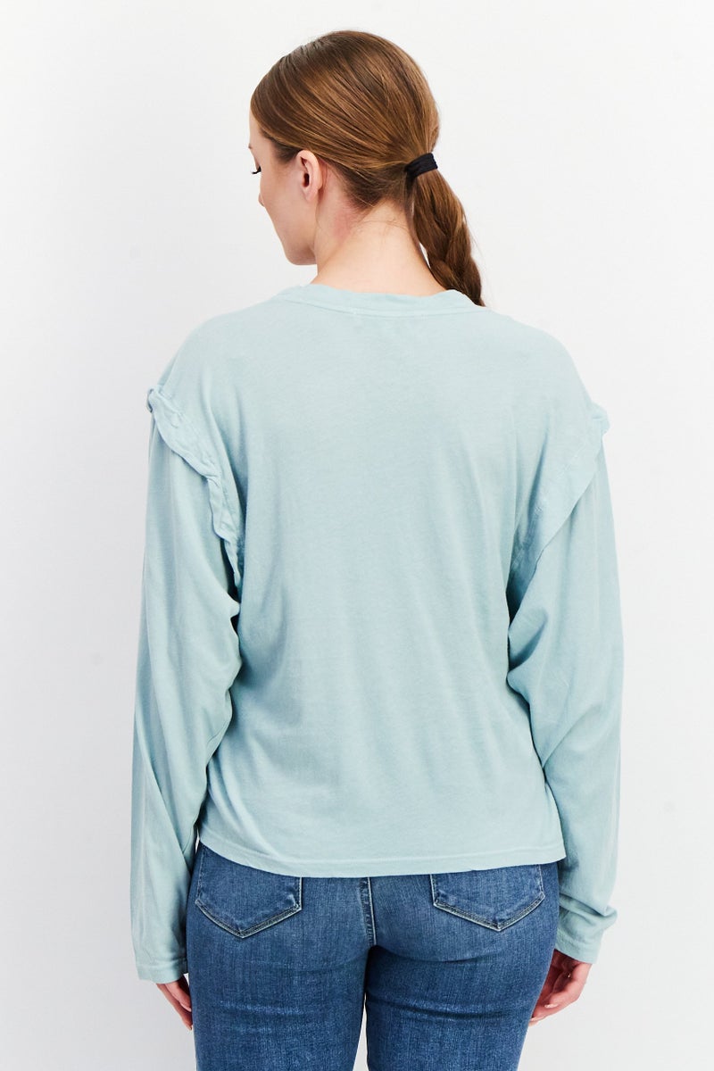 joie Women Round Neck Long Sleeve Plain T-Shirt, Grey Mist - Image 3