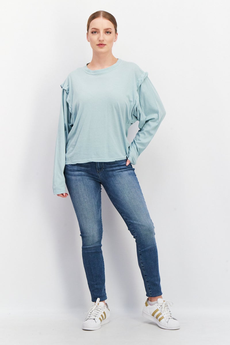 joie Women Round Neck Long Sleeve Plain T-Shirt, Grey Mist - Image 4