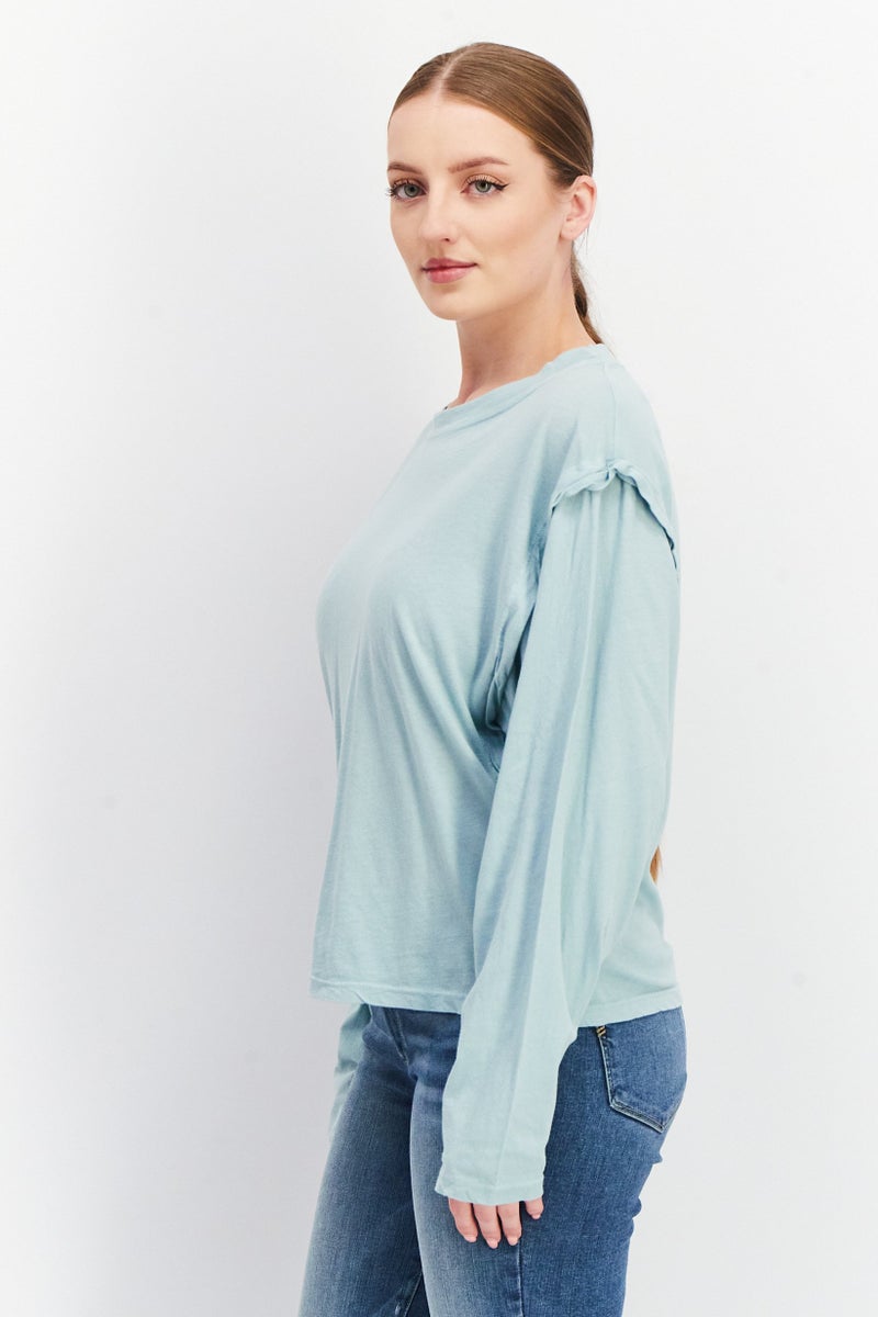 joie Women Round Neck Long Sleeve Plain T-Shirt, Grey Mist - Image 2