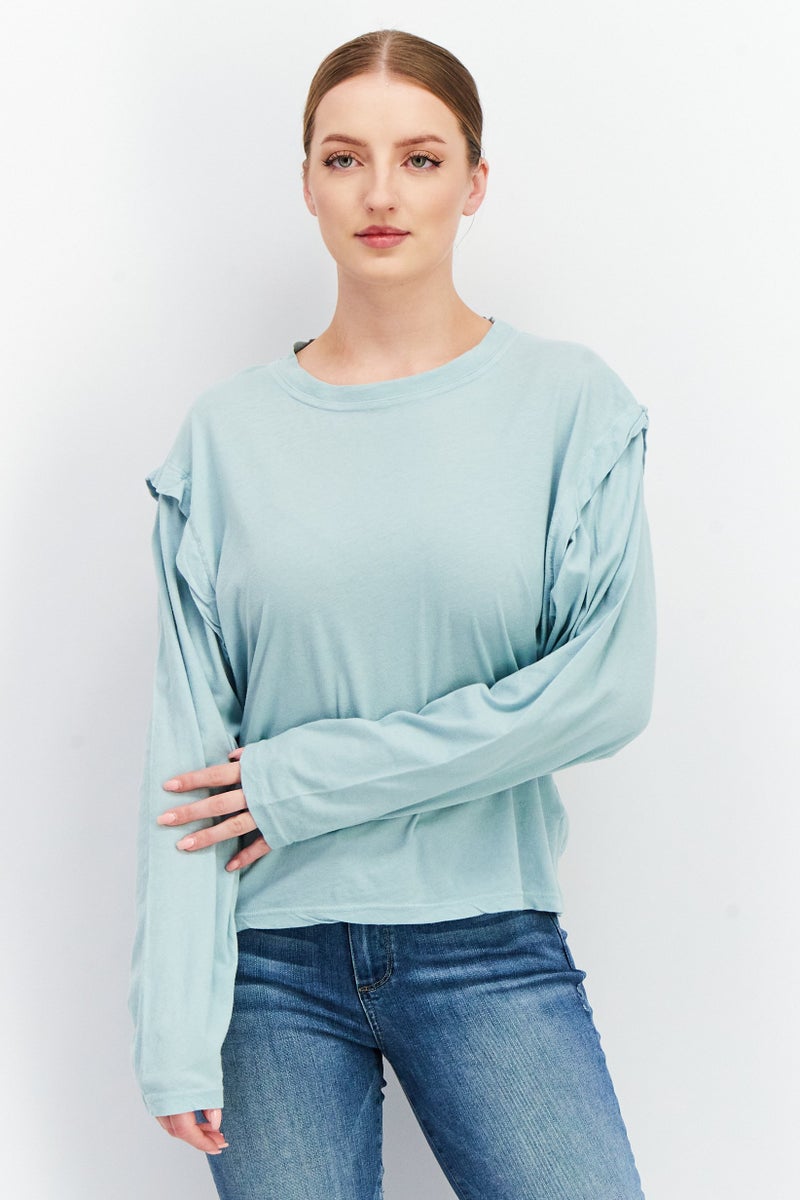 joie Women Round Neck Long Sleeve Plain T-Shirt, Grey Mist - Image 1