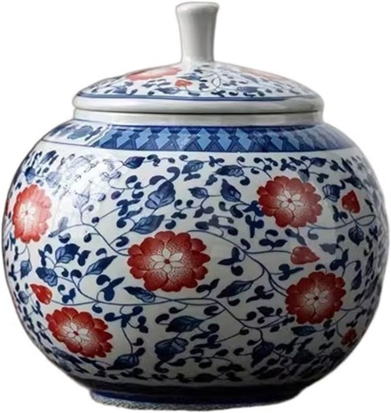 Tea Caddy High-Grade Blue Ceramic Sealing Jar Round Household Loose Leaf Tea Storage Jar Multifunctional Empty Jar Tea Canister(Small) - Image 1