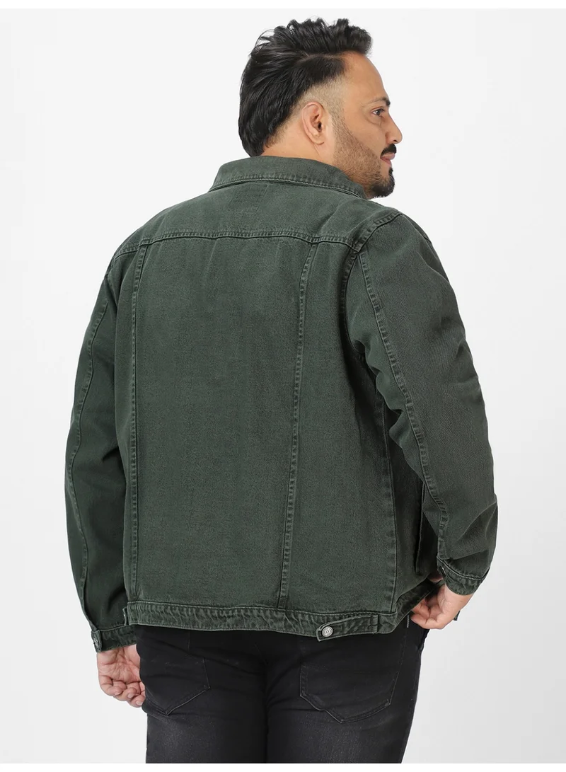 Urbano Fashion  Urbano Plus Men's Olive Green Regular Fit Washed Full Sleeve Denim Jacket  | Best Price UAE