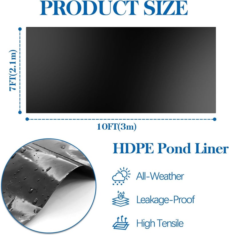 VANITURE Pond Liner, 7 x 10 FT HDPE Thick Liner, Easy Cutting, Puncture Resistant, Koi Fish Pond Liners for Outdoor Ponds, Streams, Garden Fountains, Waterfalls - Image 2