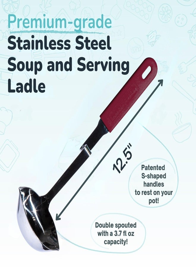 Souper Cubes + Lori Greiner No Mess Stainless Steel Soup Ladle with Silicone Handle - Metal Soup Ladle with No Mess Design That Hooks on Side of Any Pot - Cranberry - Image 5