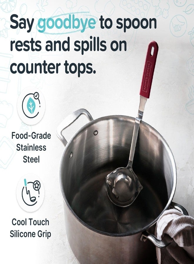 Souper Cubes + Lori Greiner No Mess Stainless Steel Soup Ladle with Silicone Handle - Metal Soup Ladle with No Mess Design That Hooks on Side of Any Pot - Cranberry - Image 3