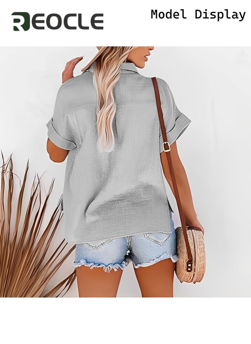 REOCLE Women's Cotton Button Down Shirt Casual Long Sleeve Loose Fit Collared Linen Work Blouse Tops with Pocket Comfortable Top  - Image 4
