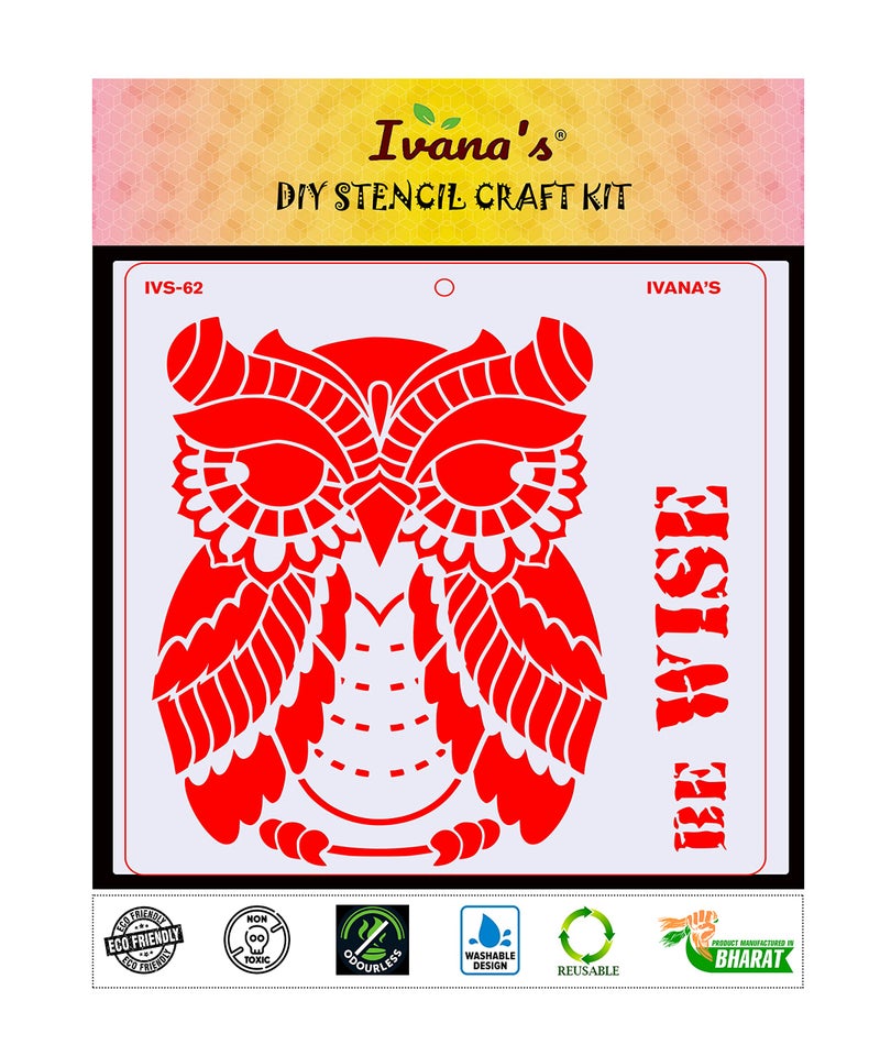 IVANA'S Owl Design Stencil for Art & Craft, DIY Decorative Stencil for Painting on Canvas, Fabric, Cloth, Paper, Glass, Furniture and Wall, Size - 6 x 6 inch, Pack of 1, IVS-62, Off White - Image 2