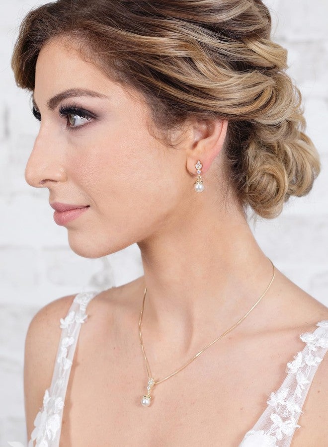 Mariell Ivory Pearl Necklace and Drop Earrings Bridal and Wedding Jewelry Set for Women, Brides, Bridesmaids or Mother of the Bride, 14K Gold Plating, Perfect Jewelry Gift for Women - Image 2