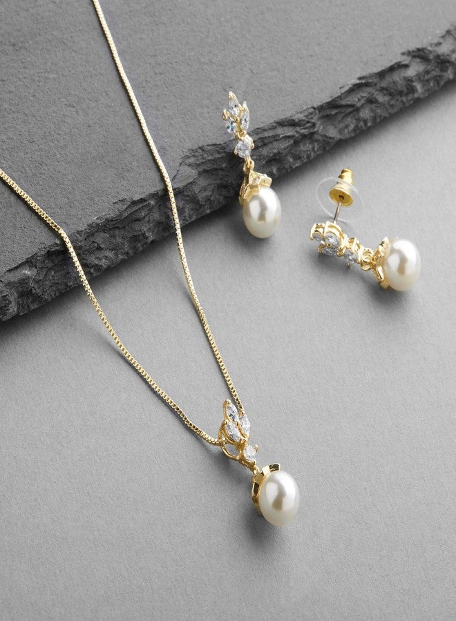 Mariell Ivory Pearl Necklace and Drop Earrings Bridal and Wedding Jewelry Set for Women, Brides, Bridesmaids or Mother of the Bride, 14K Gold Plating, Perfect Jewelry Gift for Women - Image 3