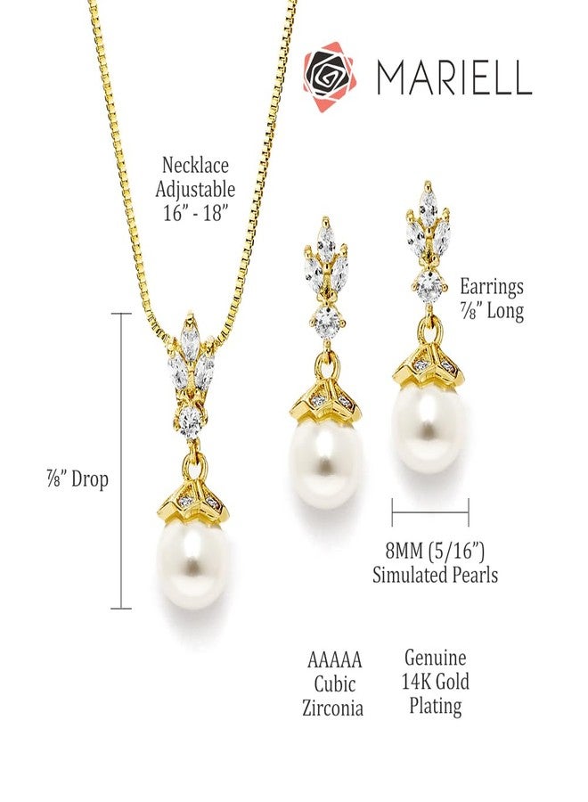 Mariell Ivory Pearl Necklace and Drop Earrings Bridal and Wedding Jewelry Set for Women, Brides, Bridesmaids or Mother of the Bride, 14K Gold Plating, Perfect Jewelry Gift for Women - Image 5