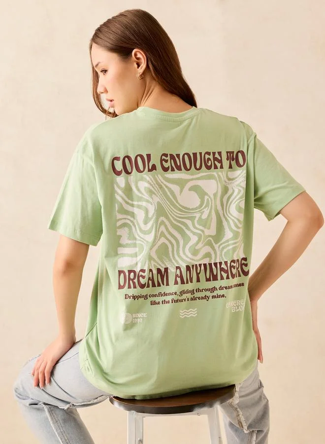 Outzidr  Green Graphic Oversized T-Shirt for Women | Best Price UAE