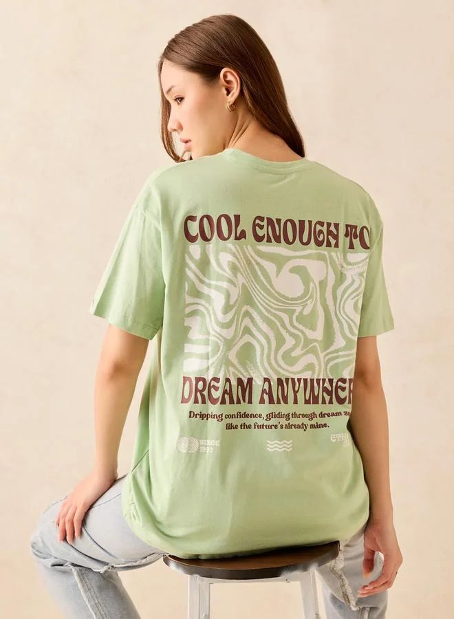 Outzidr  Green Graphic Oversized T-Shirt for Women | Best Price UAE