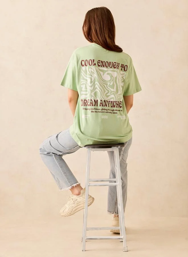 Outzidr  Green Graphic Oversized T-Shirt for Women | Best Price UAE