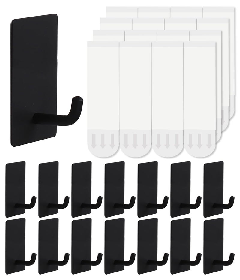 Hoousuper 14 Pcs Towel Hooks with Removable Strips for Hanging, Adhesive Wall Heavy Duty, Outdoor No Damage, Sticky Hook for Bathrooms, Shower, Stockings, Decor, Robe, Small, Black 304 Stainless Steel - Image 1