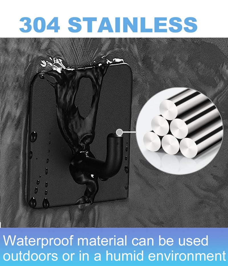 Hoousuper 14 Pcs Towel Hooks with Removable Strips for Hanging, Adhesive Wall Heavy Duty, Outdoor No Damage, Sticky Hook for Bathrooms, Shower, Stockings, Decor, Robe, Small, Black 304 Stainless Steel - Image 3