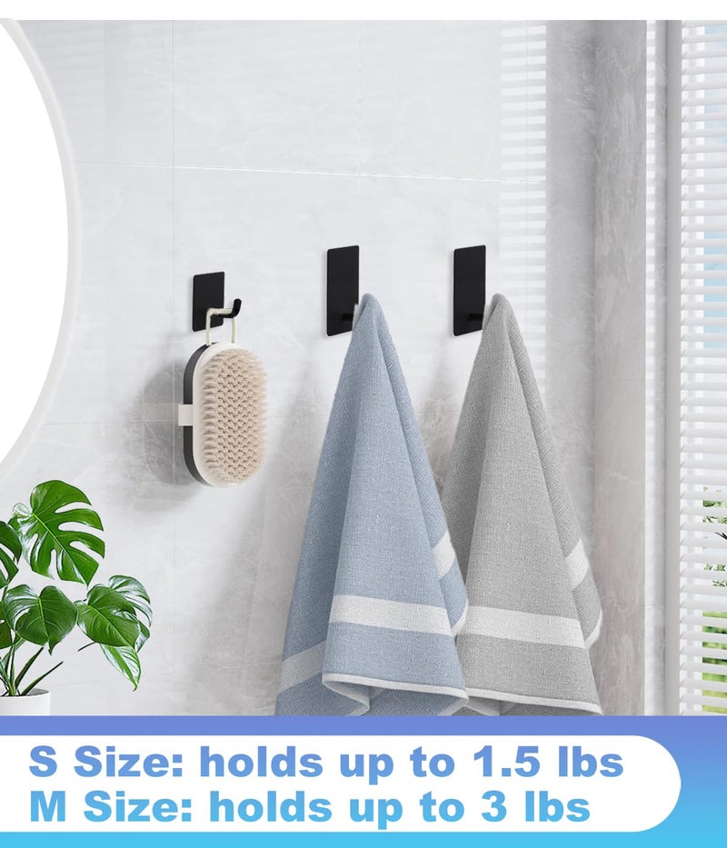 Hoousuper 14 Pcs Towel Hooks with Removable Strips for Hanging, Adhesive Wall Heavy Duty, Outdoor No Damage, Sticky Hook for Bathrooms, Shower, Stockings, Decor, Robe, Small, Black 304 Stainless Steel - Image 4