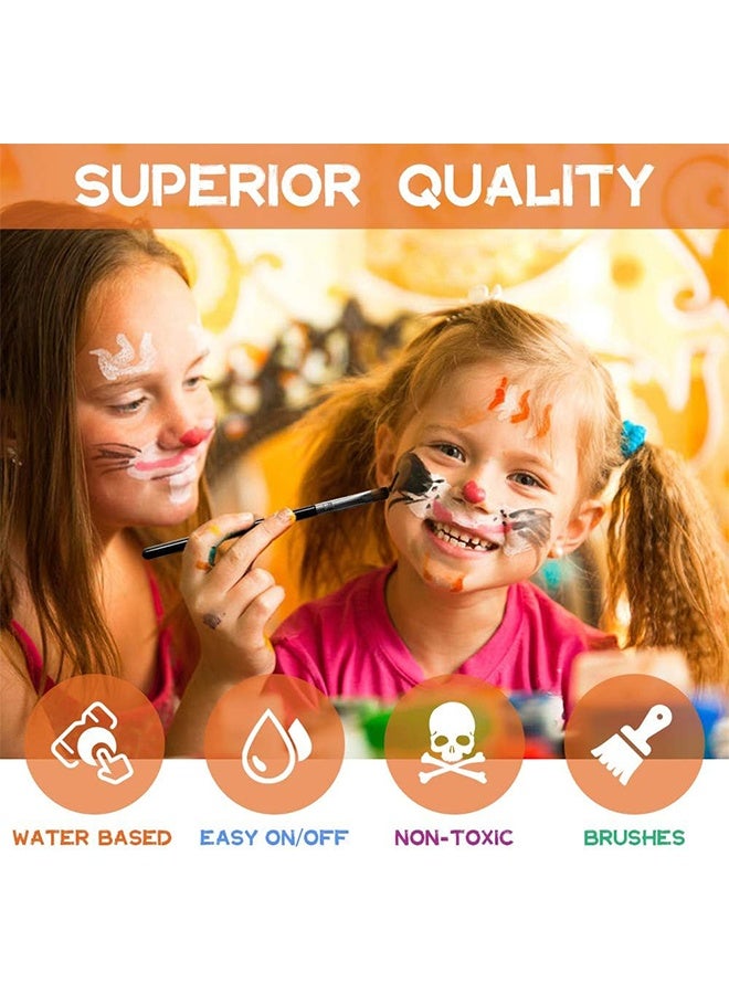 poetry shadow Face Painting Kit for Kids - 15 Color Large Water Based Makeup Paints with Stencils, 2 Brushes, Makeup Kit, Safe Professional Body & Face Paint Kit - Image 4