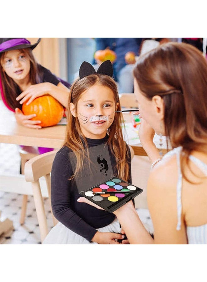 poetry shadow Face Painting Kit for Kids - 15 Color Large Water Based Makeup Paints with Stencils, 2 Brushes, Makeup Kit, Safe Professional Body & Face Paint Kit - Image 5