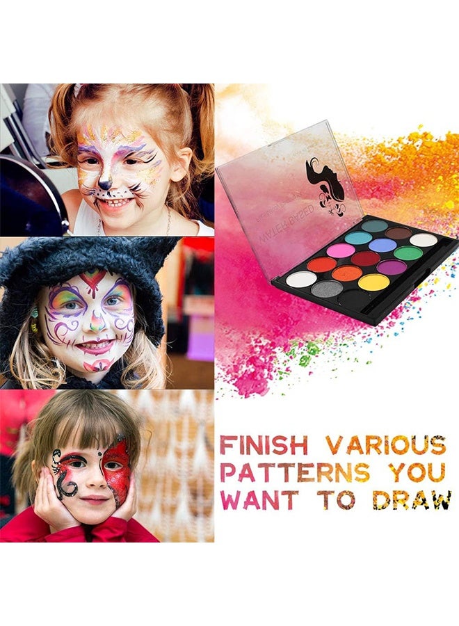 poetry shadow Face Painting Kit for Kids - 15 Color Large Water Based Makeup Paints with Stencils, 2 Brushes, Makeup Kit, Safe Professional Body & Face Paint Kit - Image 3